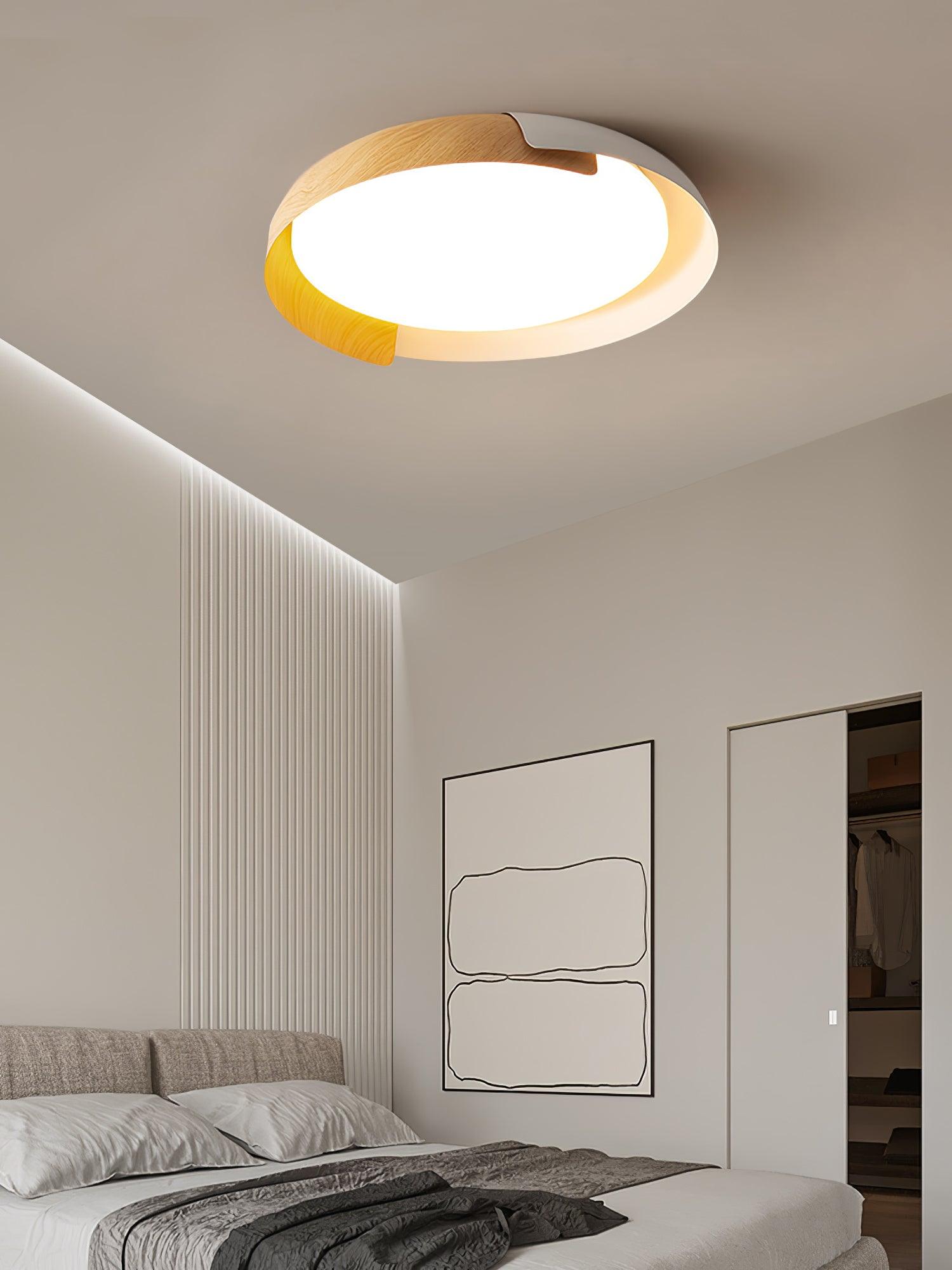 ViKaey Modern LED Ceiling Light, Minimalist Wood Style Flush Mount Ceiling  Light Fixture, Circle Lighting Lamp withLampshade (White, 15.8'')