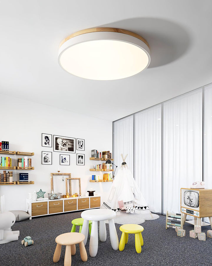 White Round Wooden Ceiling Lamp - Vakkerlight