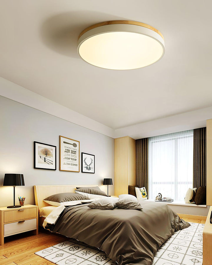 White Round Wooden Ceiling Lamp - Vakkerlight