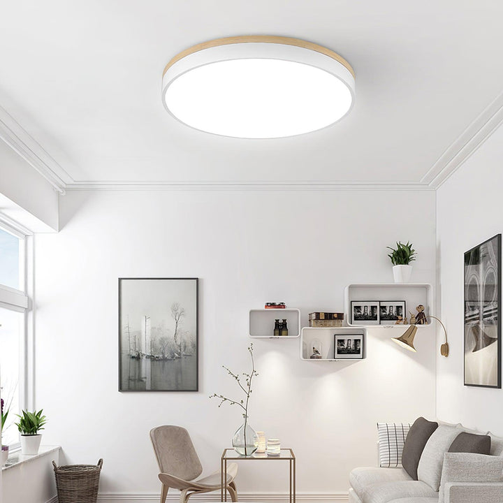 White Round Wooden Ceiling Lamp - Vakkerlight