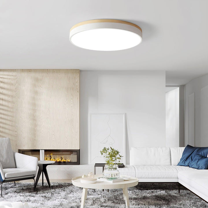 White Round Wooden Ceiling Lamp - Vakkerlight