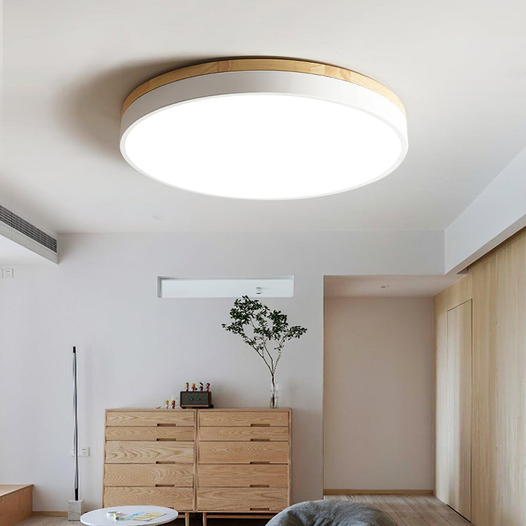 White Round Wooden Ceiling Lamp - Vakkerlight